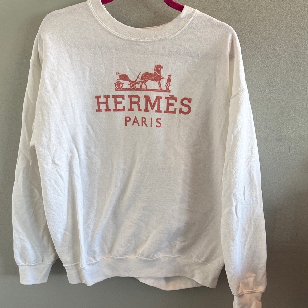 Hermes White and Orange Crewneck Sweater Size L